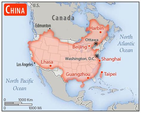 area of china and us